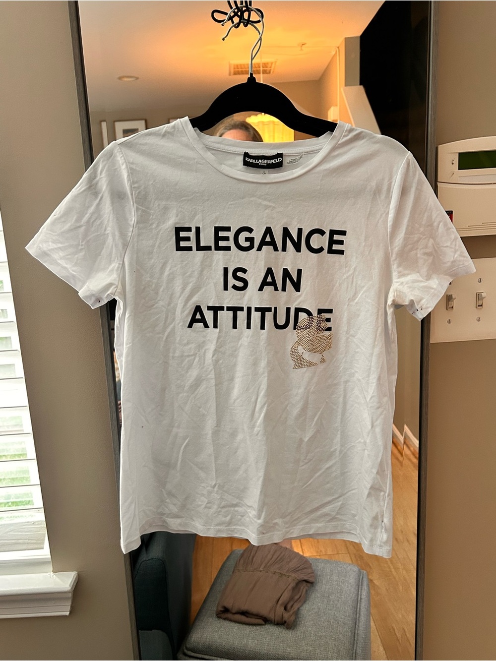 Karl Lagerfeld White and Black Graphic Crewneck Tee Small